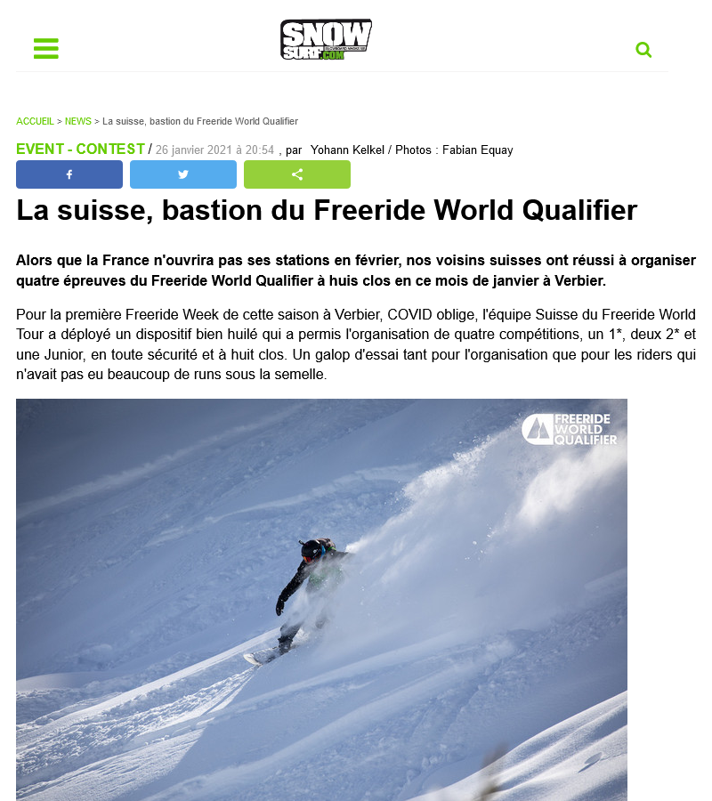 La Suisse, bastion du Freeride World Qualifier