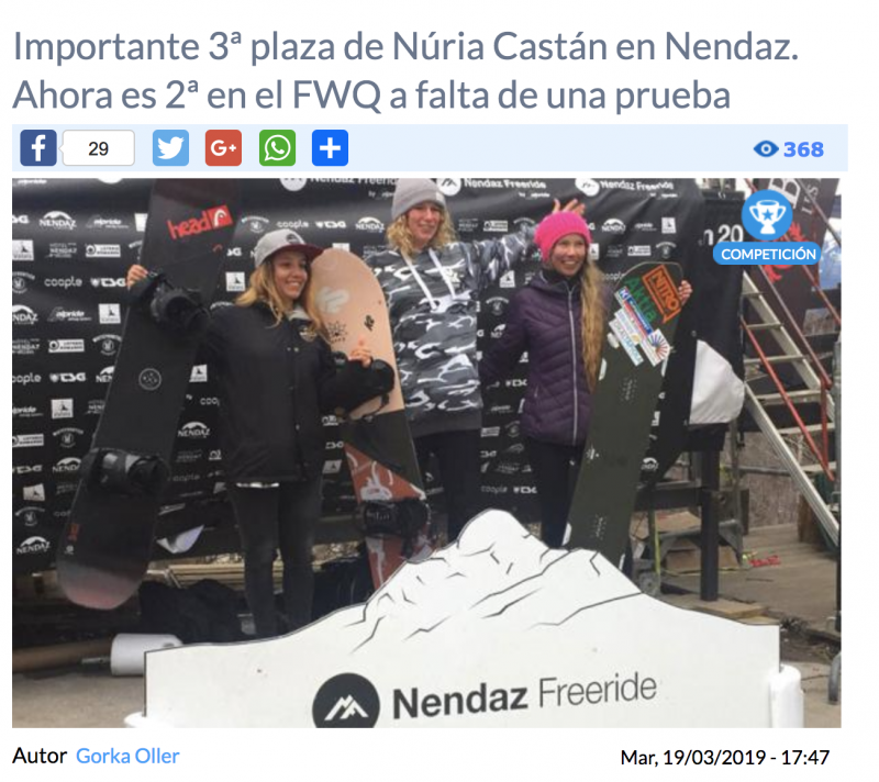 Importante 3ª plaza de Núria Castán en Nendaz