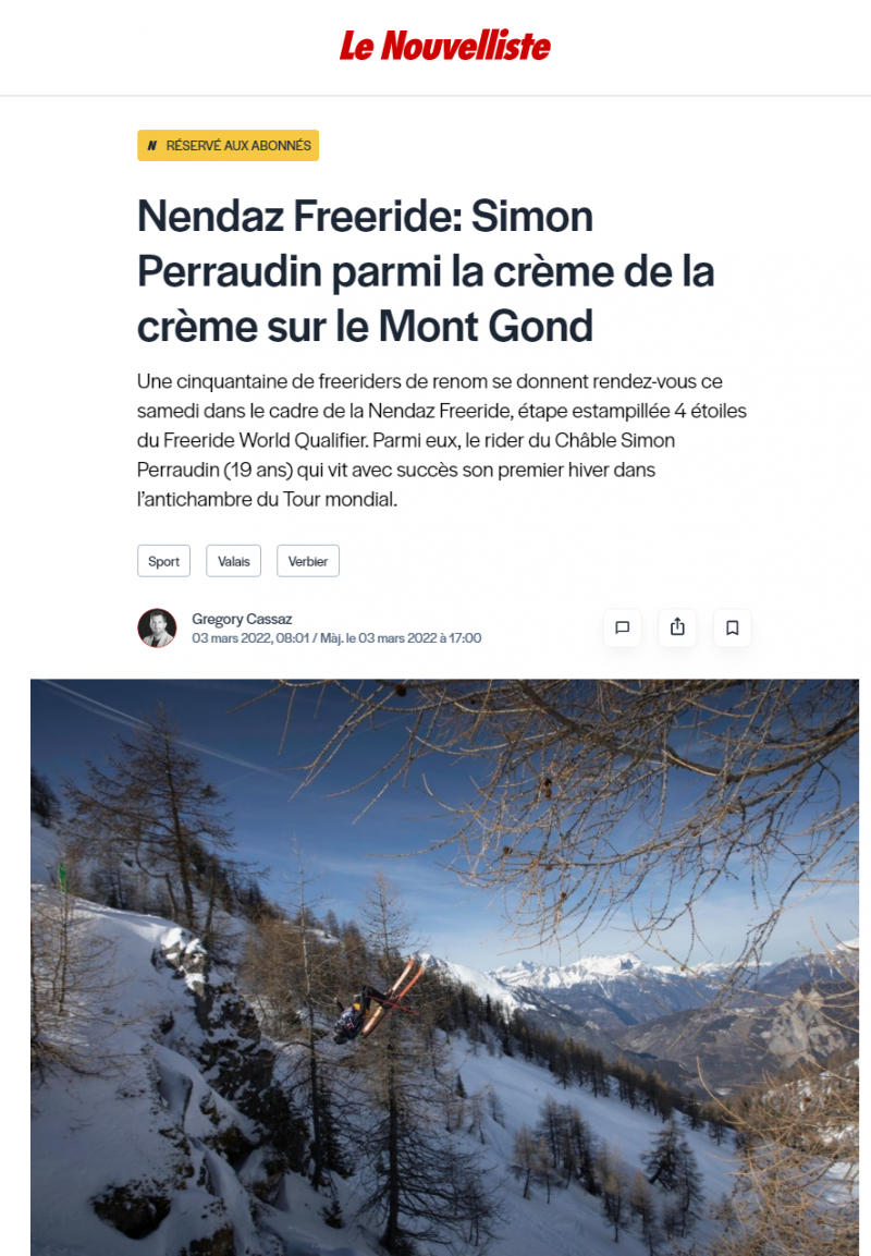 Nendaz Freeride: Simon Perraudin parmi la crème de la crème sur le Mont Gond